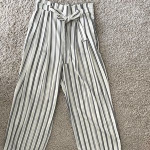 ZARA,Cream,navy blue, silver strip trousers w/belt